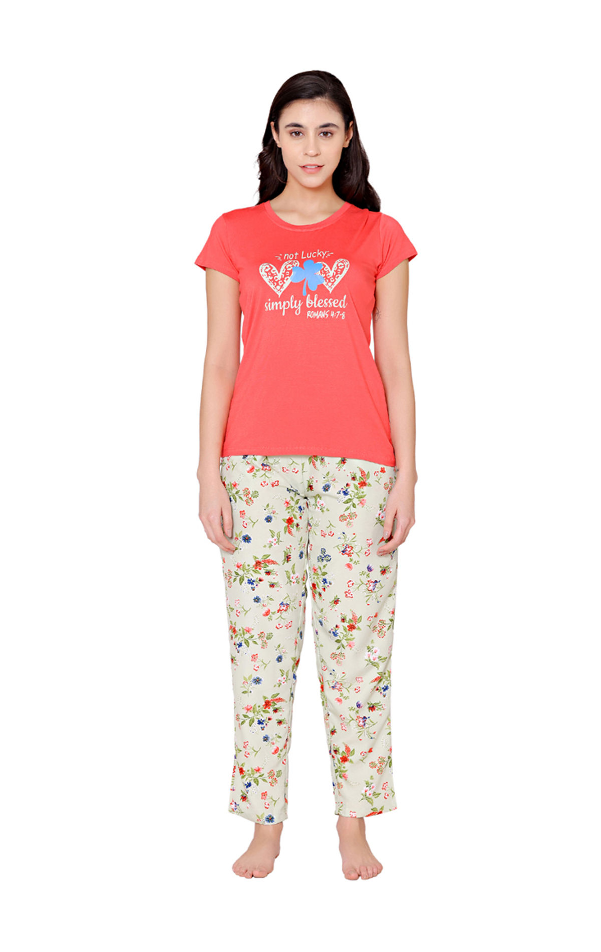 Bodycare Womens Modal Spandex Printed Tshirt & Pyjama Set BSLS15001