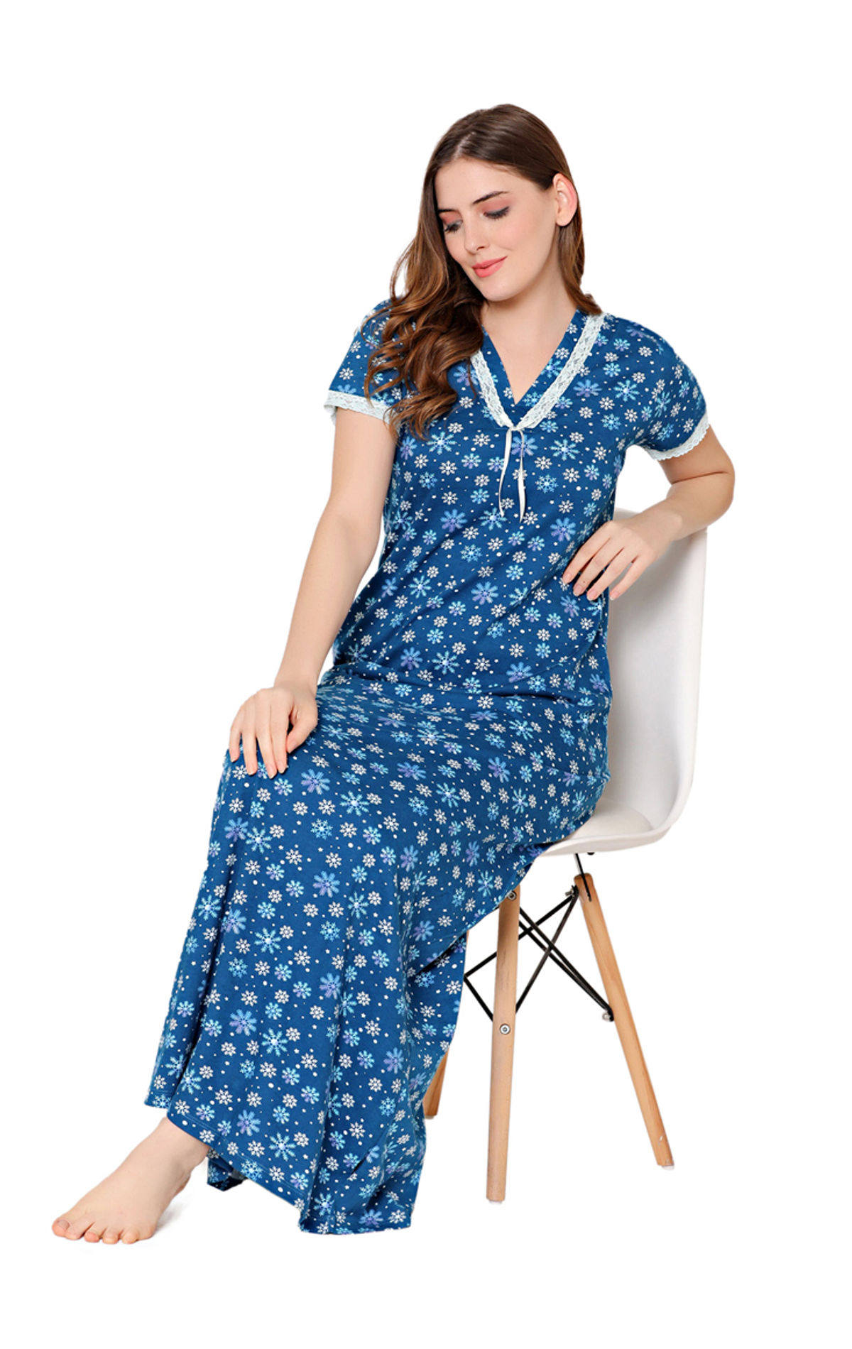 Buy BODYCARE Womens Polycotton U Neck Printed Long Night Dress