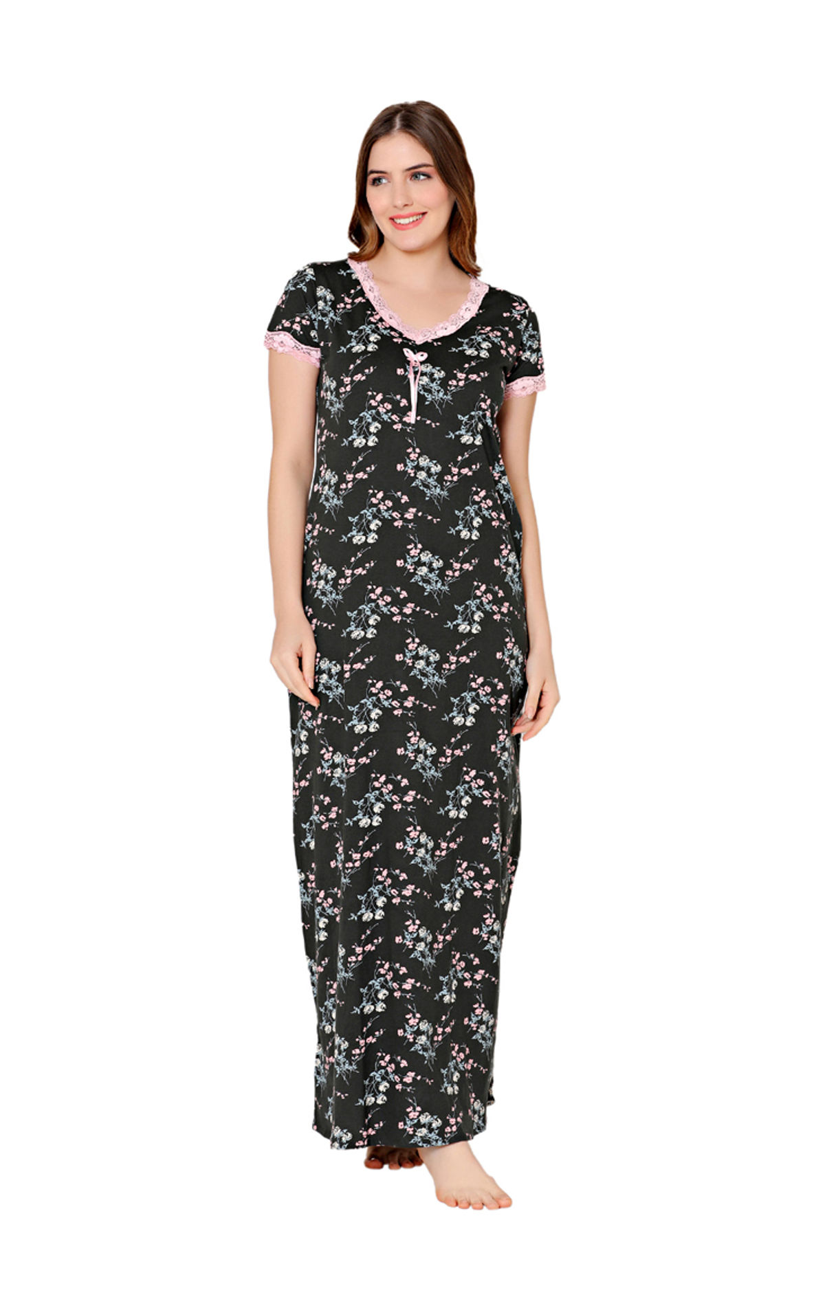 Bodycare Womens Polycotton Round Neck Printed Long Night Dress