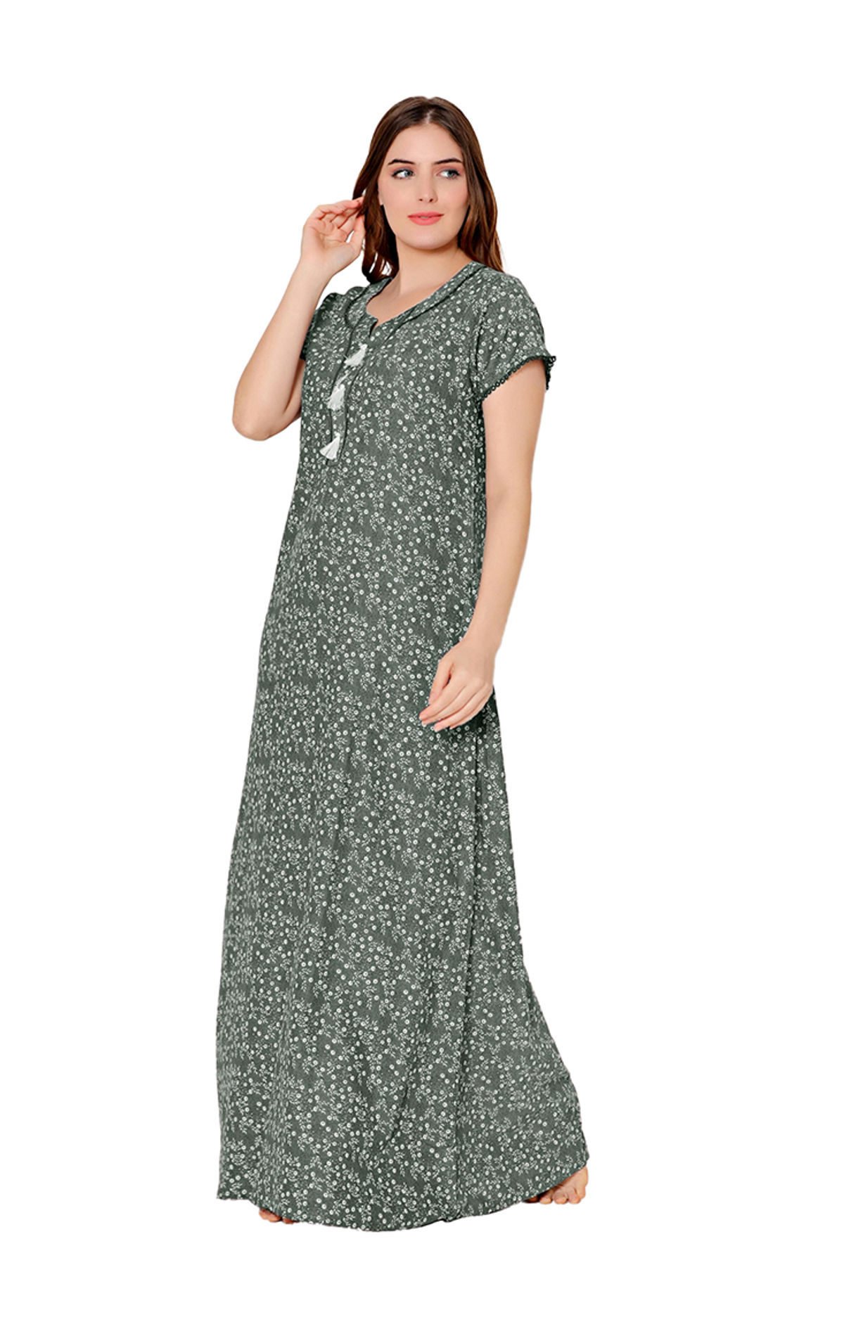 Buy BODYCARE Womens Polycotton U Neck Printed Long Night Dress-BSN2016B-L  Grey at