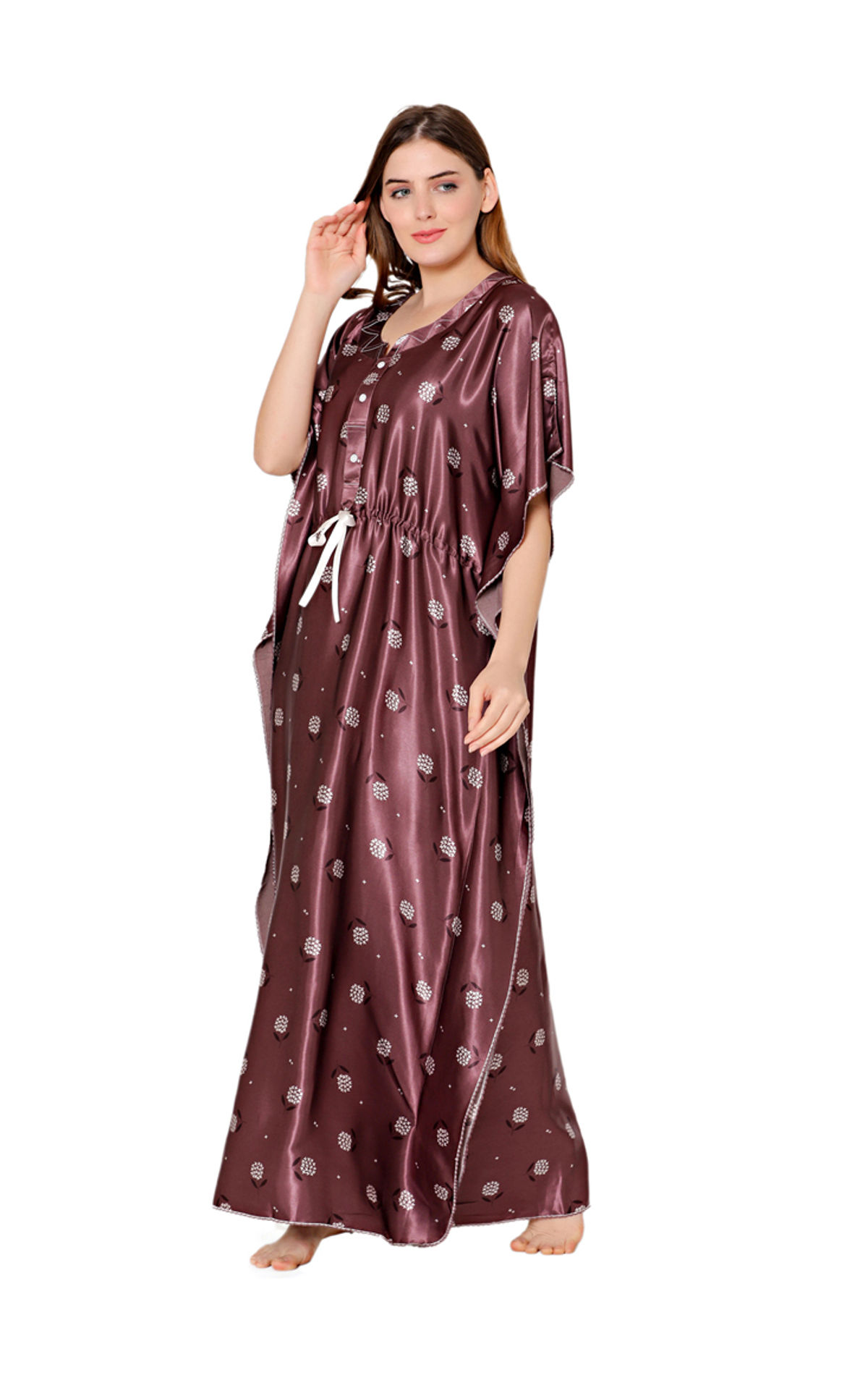 Bodycare Womens Polycotton Round Neck Printed Long Night Dress-BSN2008A