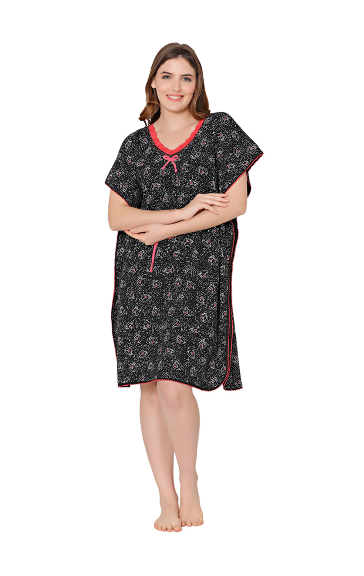 Bodycare Womens Combed Cotton Round Neck Printed Short Night Dress-BSN9001