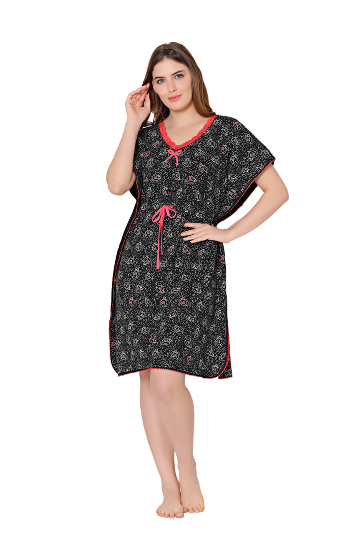 Bodycare Womens Combed Cotton Round Neck Printed Short Night Dress-BSN9002