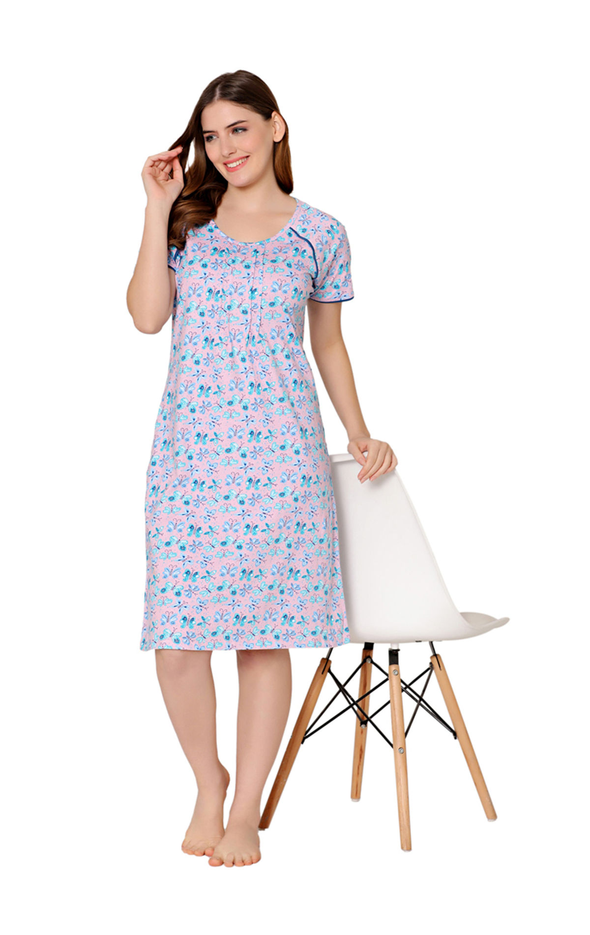 Buy online Round Neck Printed Maternity Nighty from clothing for