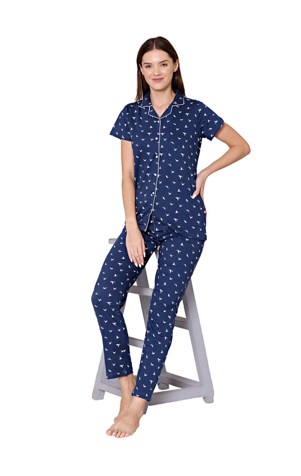 Bodycare Womens Cotton Printed Night Suit Set of Shirt & Pyjama-BSNS18008