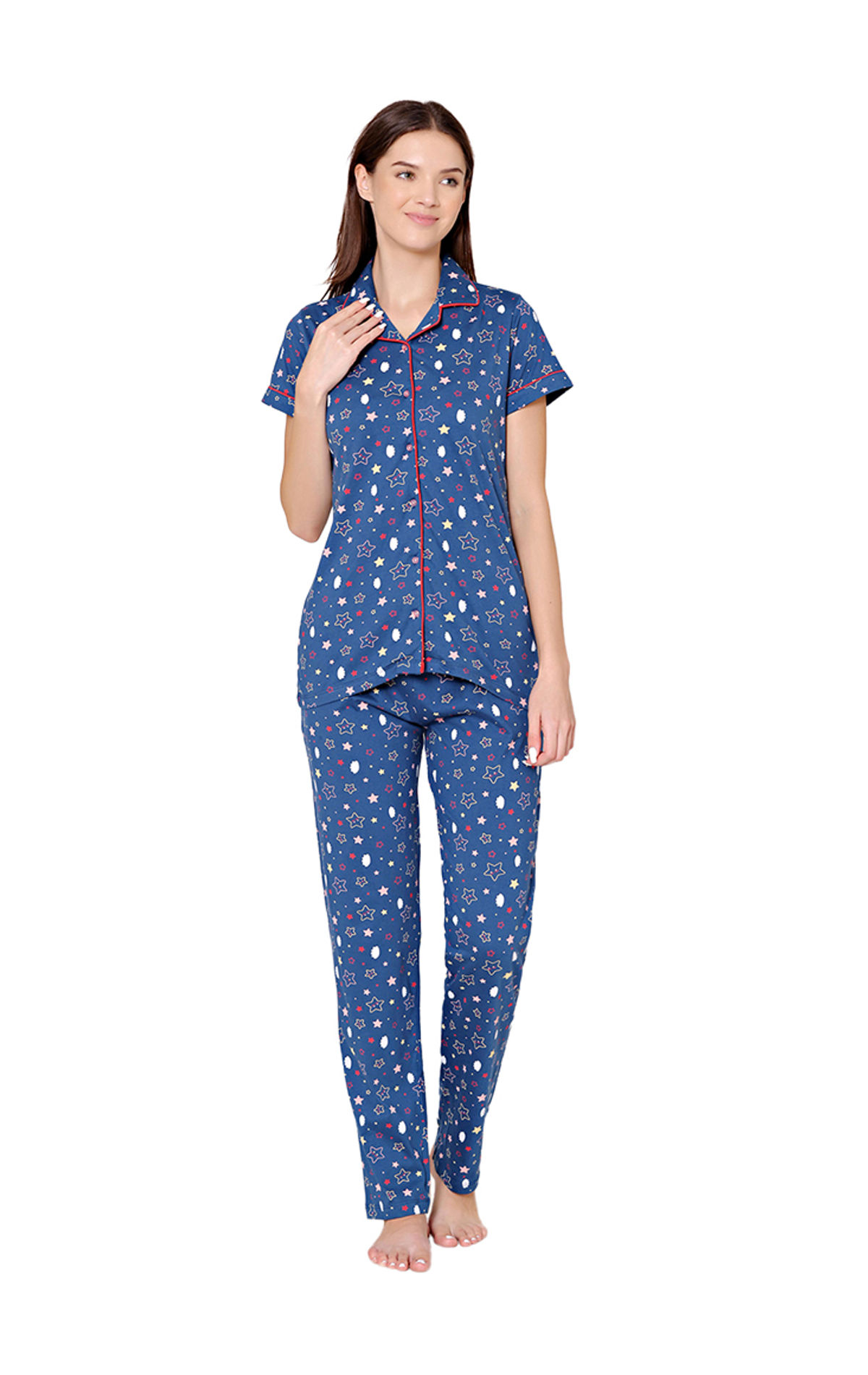 Printed Cotton night suit design for ladies Brown – Stilento