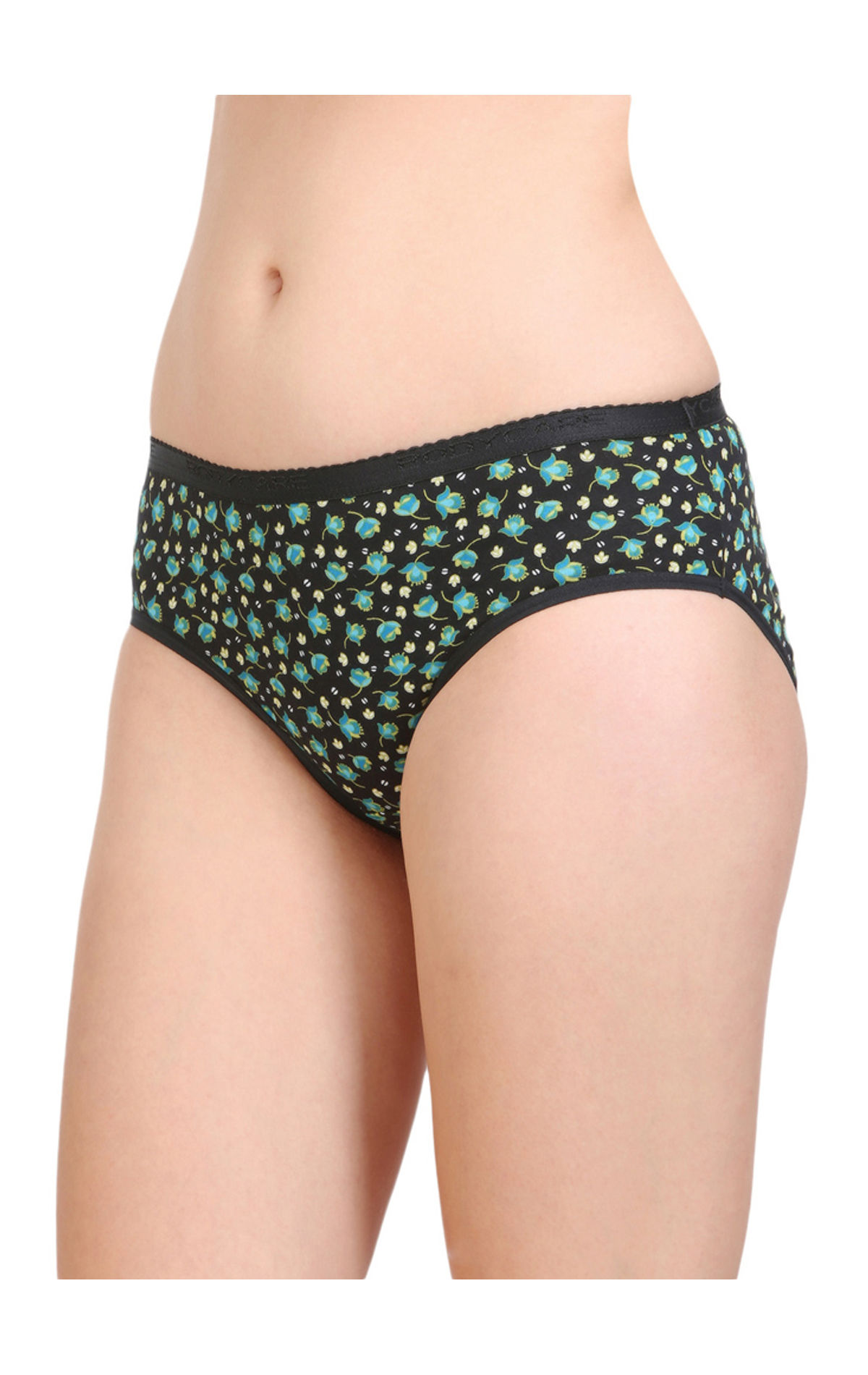 Farever Women's Dark Green Printed Mid Waist Hipster Bodycare Panty with  100% Cotton - 4299