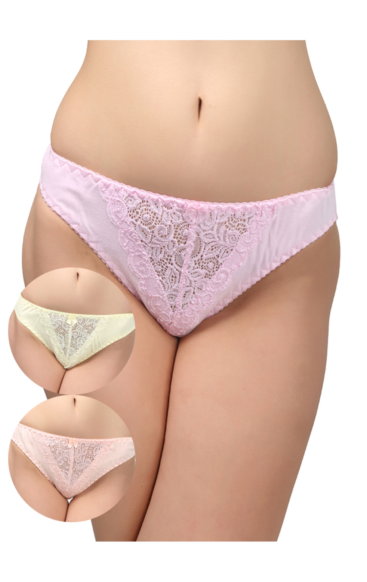 BODYCARE Pack of 3 Bikini Style Cotton Briefs in Assorted colors with Lace  Crotch-E1457C