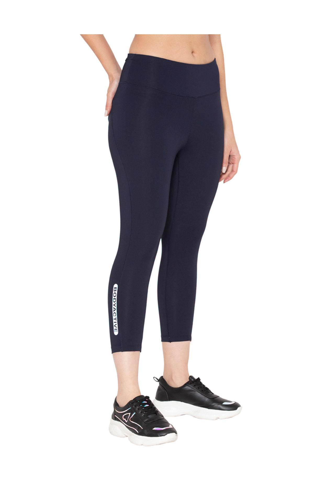 Bodyactive Women's Polyester Spandex Navy Capri Yoga Pants with