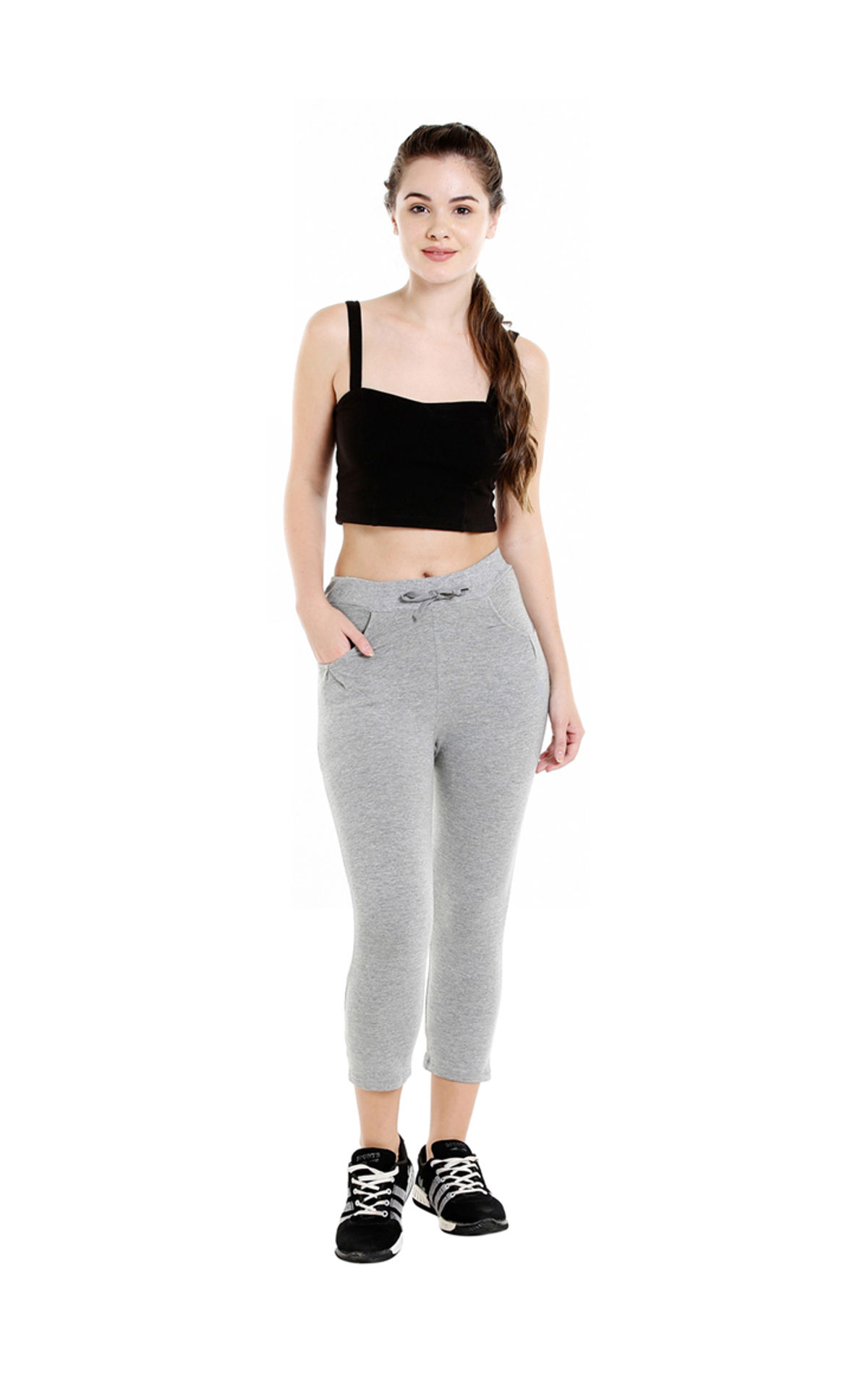 Bodyactive Dark Grey Melange Yoga Pants with Pockets for Women