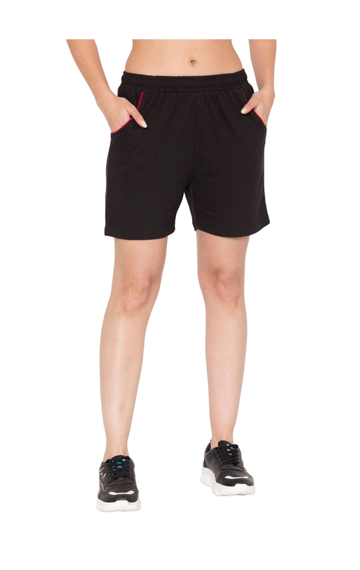 Women Cotton Blend Gym Short 500 - Black