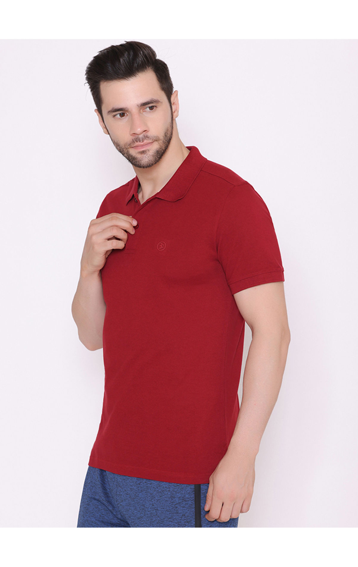 Bodyactive Solid Casual Half Sleeve Cotton Rich V neck Pique Polo