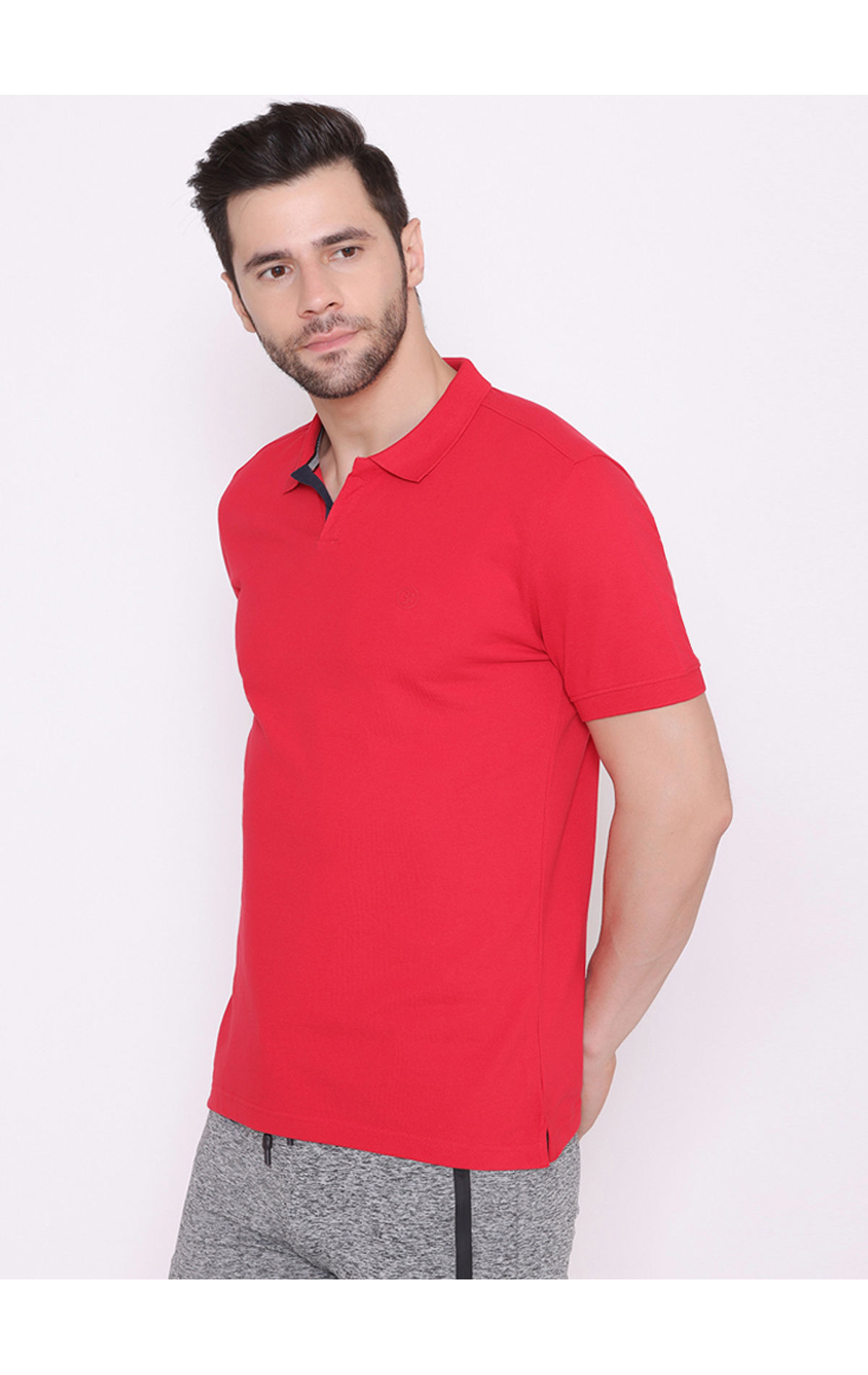 Bodyactive Solid Casual Half Sleeve Cotton Rich V neck Pique Polo T-Shirt  for Men-TS52