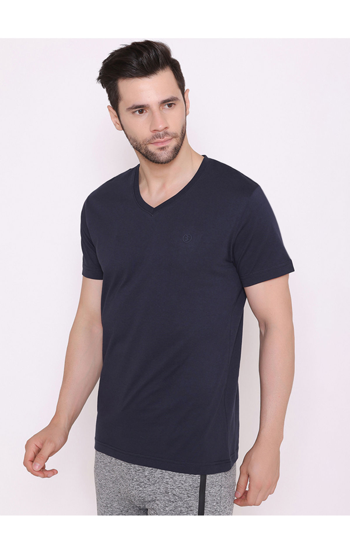 Bodyactive Modern Fit V Neck Half Sleeve T-Shirt for Men-TS60-NAV