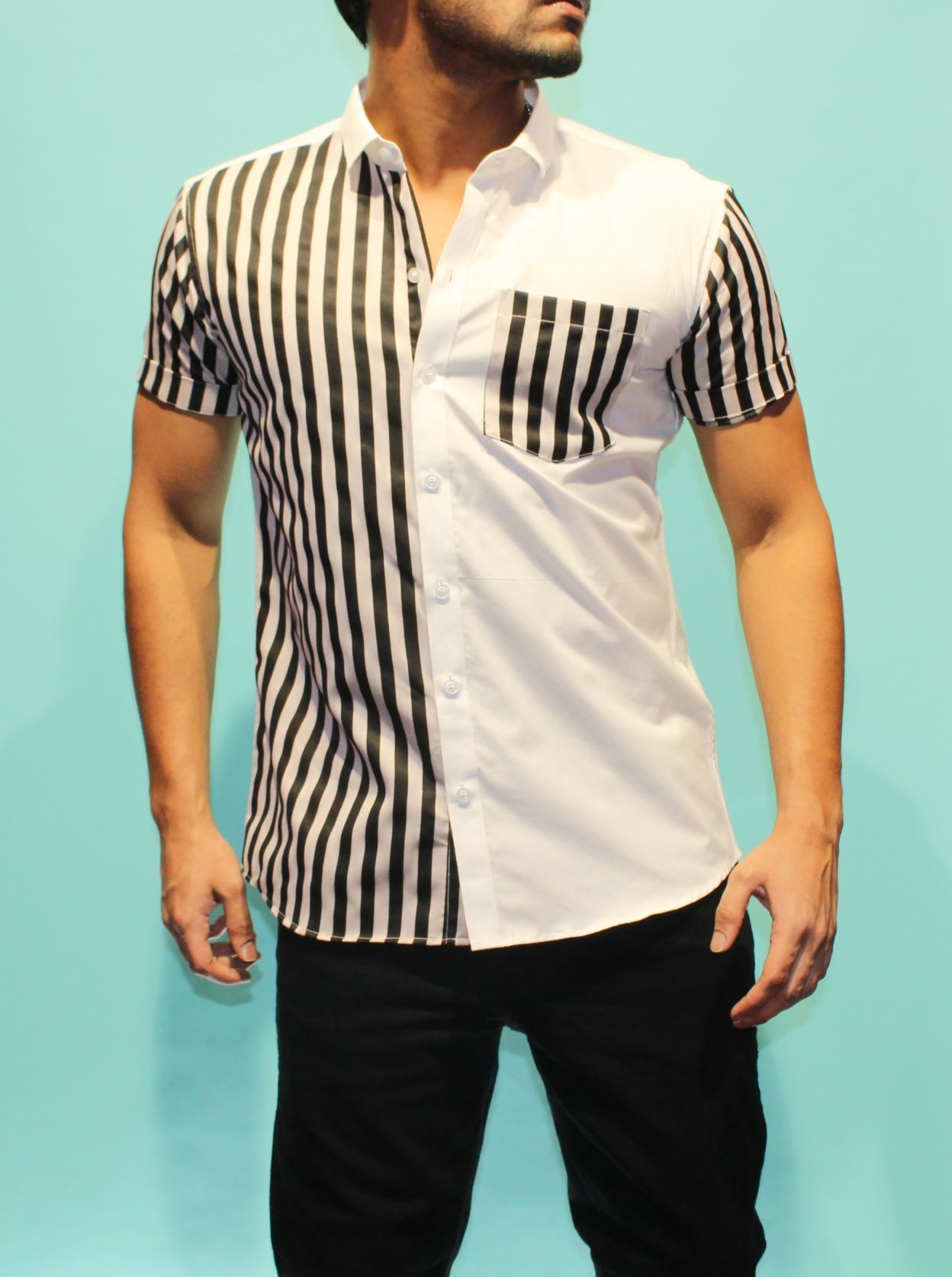 Buy White And Black Half Shirt Cheap Online