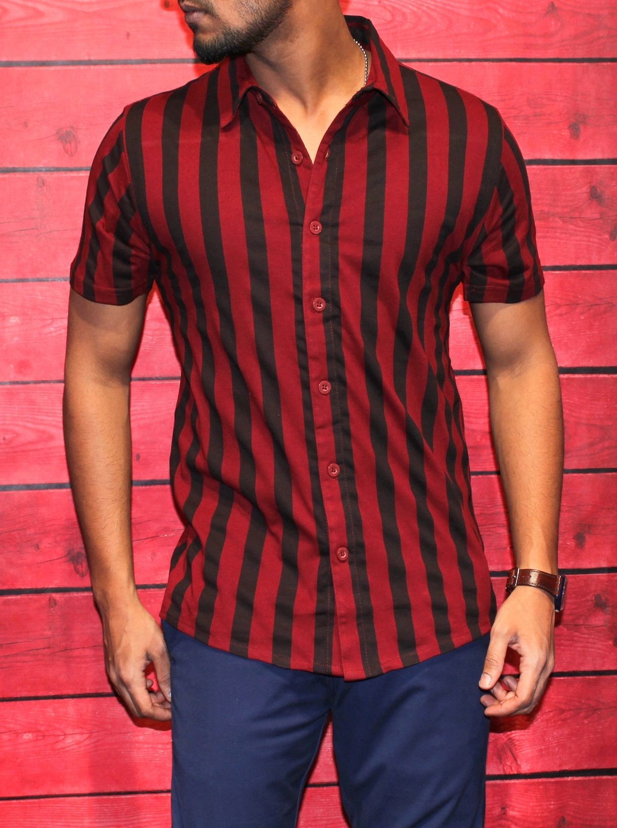 Gritstones Red With Black Striped Half Sleeve Shirt 6 Tuss 18