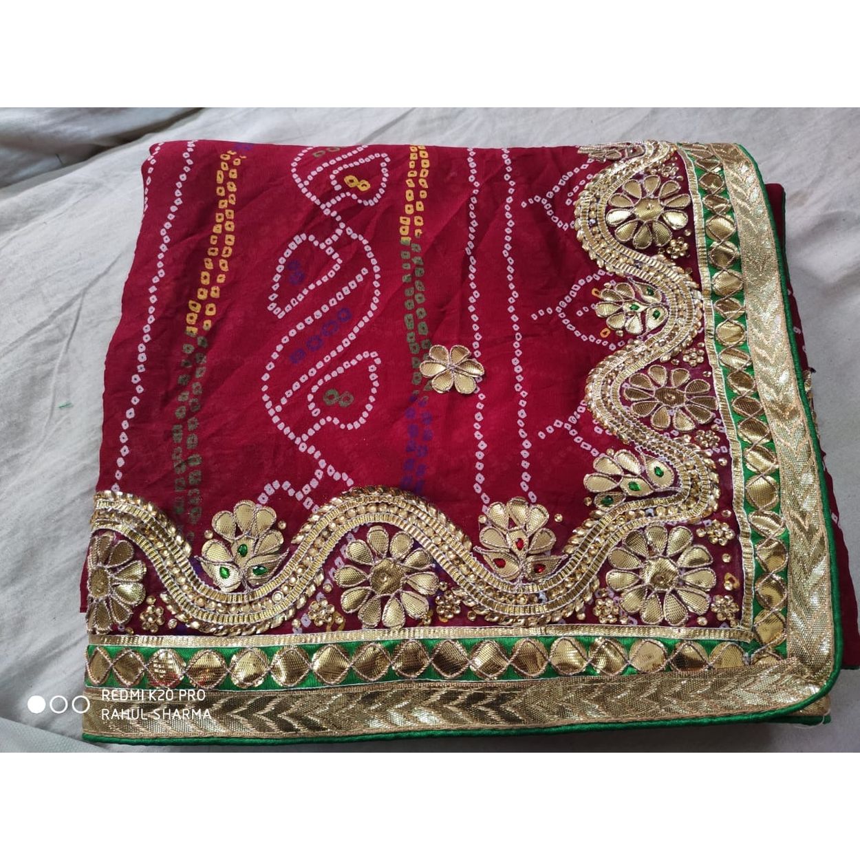 Buy Bandhani gota patti saree in red |Saree|Jhakhas