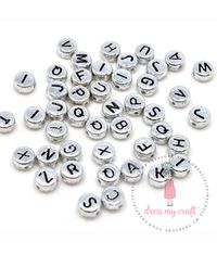 Silver Round Letter Beads