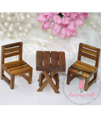 Miniature Wooden Brown Chair & Table