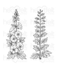 Hollyhock Stem & Blooms Cling Stamp Set