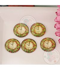 Small Round Glass Cabochon - Green Floral Clock