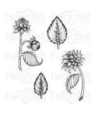 Dahlia and Leaves Cling Stamp Set