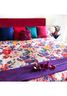 CHARMING CHASE- TROPICAL FLORA KANTHA BEDCOVER