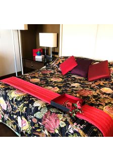 ANNA VERA - CAVIAR BLACK BLOOMING BLUSH KANTHA BEDCOVER