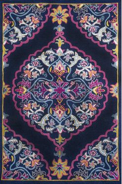 NAVY BLUE AND PINK MEDALLION HAND TUFTED CARPET