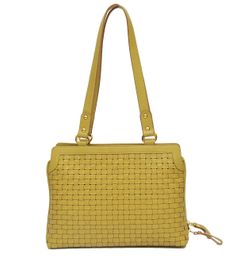 HAND CRAFTED MESH PATTERN LEATHER HANDBAG- YELLOW