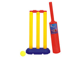 Nippon Baby Cricket Set Children Of Age 18 To 48 Months | Premium Quality | Sports Development Toys For Kids | Multi Color | Includes 1 Bat, 1 Ball And 3 Stumps With Bails And Stand | Indoor Cricket | Bat Assorted Colour