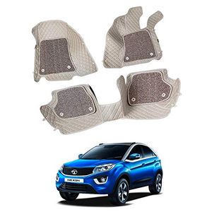 7D Car Mats Compatible with Tata Nexon, Color - Beige, AGTN7D251