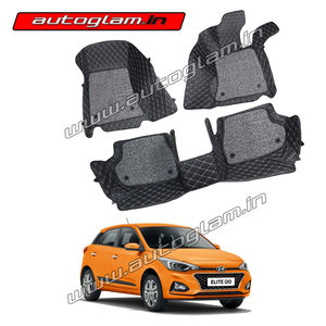 7D Car Mats Compatible with Hyundai i20 Elite, Color - Black, AGHi207DB270