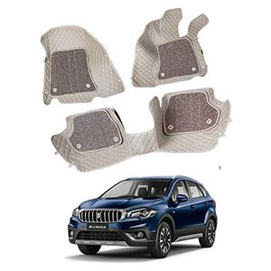 7D Car Mats Compatible with Maruti Suzuki S-Cross, Color - Beige, AGMSSC7D09