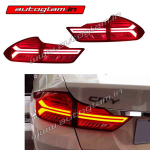 Honda City 2016-2020 Lambo Style LED Taillights with Matrix Indicator, RED Glass, AGHC339TL