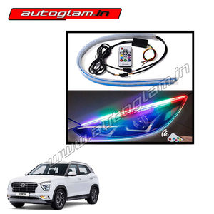 Autoglam LED DRL with Matrix Indicator with Remote Sequential Flow RGB (Multi Color) 60cm (2 Pcs) for Hyundai Creta 2020+ Models  AGHCRGLLE