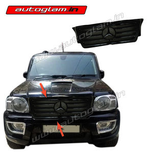 AGMS911FG, MAHINDRA SCORPIO 2009-14 Front Grill with MERC Style Logo, Color-Gloss Black