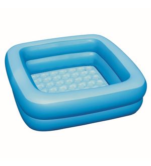 Dealbindaas Bestway Inflatable Summer Set Pool Baby Tub 2.10 Feet | Age 2-5 Years | Easy-To-Use Drain Valve | Summer Toy | Square Shape| 2 Rings Outer | Indoor Outdoor | 34 H 10 Inches | Blue