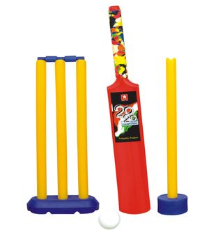 Nippon Senior Cricket Set Box Children Of Age 4-7 Years | Premium Quality | Sports Development Toys For Kids | Multi Color | Includes 1 Bat, 1 Ball And 4 Stumps With Bails And Stand | Indoor Cricket