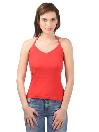 GEMBERA Womens Backless Halter Neck Front V Neck Camisole Casual Fitted  Teen Tank Tops Summer Basic Shirts