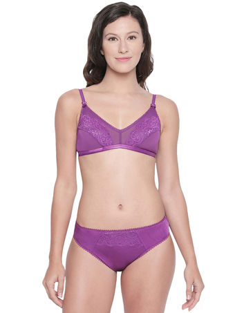 Cotton Ladies Purple Bra And Panty Set, Packaging Type: Box at Rs