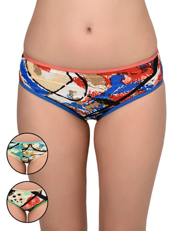 Bodycare Womens Combed Cotton Assorted Printed Hipster Briefs-Pack of 3  (E-910-3Pcs)