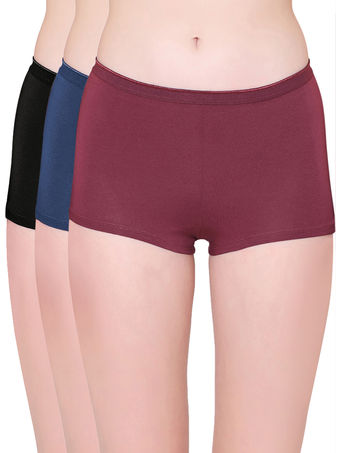 Bodycare Womens Cotton Spandex Multicolor Solid SHORTY Briefs-Pack of 3 (E-7D-BLNVWI-3Pcs)