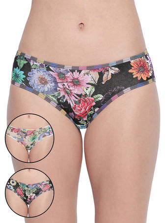 BODYCARE Pack of 3 Printed Hipster Briefs in Assorted Color-8003