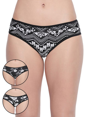 Pack Of 3 High-cut Bikini Style Cotton Printed Briefs In Assorted