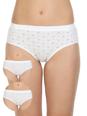 Pack of 3 Printed Cotton Briefs in White color-14004