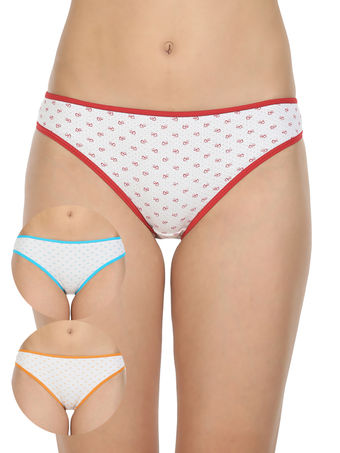 Pack of 3 High-Cut Bikini Style Cotton Printed Briefs in Assorted colors-1438