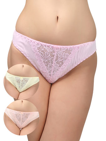 BODYCARE Pack of 3 Bikini Style Cotton Briefs in Assorted colors with Lace Crotch-E1457C