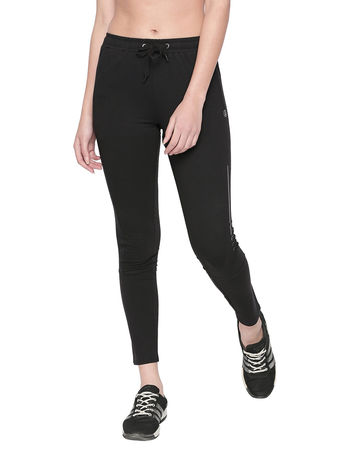 Bodyactive Women Zipper Trackpant-LL11-BLACK