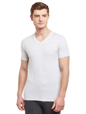 Bodyactive Men Heather Grey Cotton V-Neck T-Shirt-TS13-HTGREY